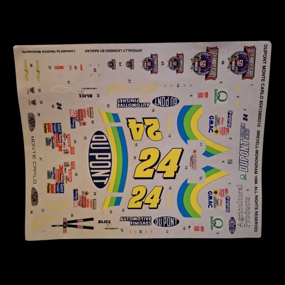 24 Nascar Model Car Decals Race Jeff Gordon Sponsor Vintage 1996 Dupont - Picture 2 of 7